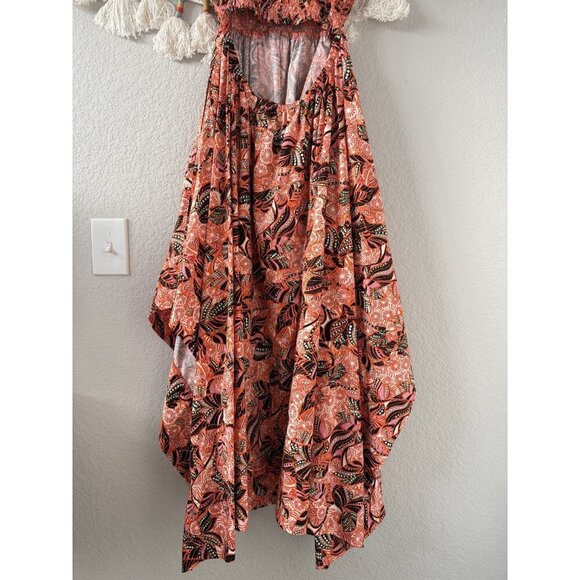 A.L.C. Adriana Handkerchief Hem Paisley Orange Open Back Smocked Midi Dress 6 - Picture 12 of 13